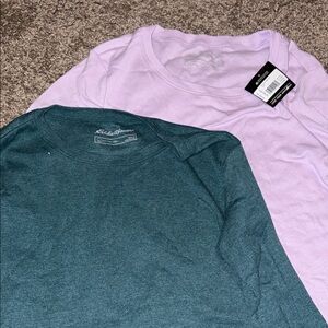 Eddie Bauer Teal and Light Purple Long Sleeve Tops - Size L
